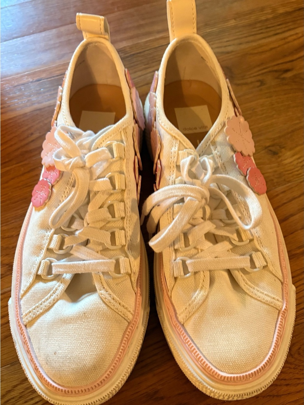 Dolce Vita “Robbin” Flower Appliques Pink Multi Canvas Platform Sneakers, Size 8